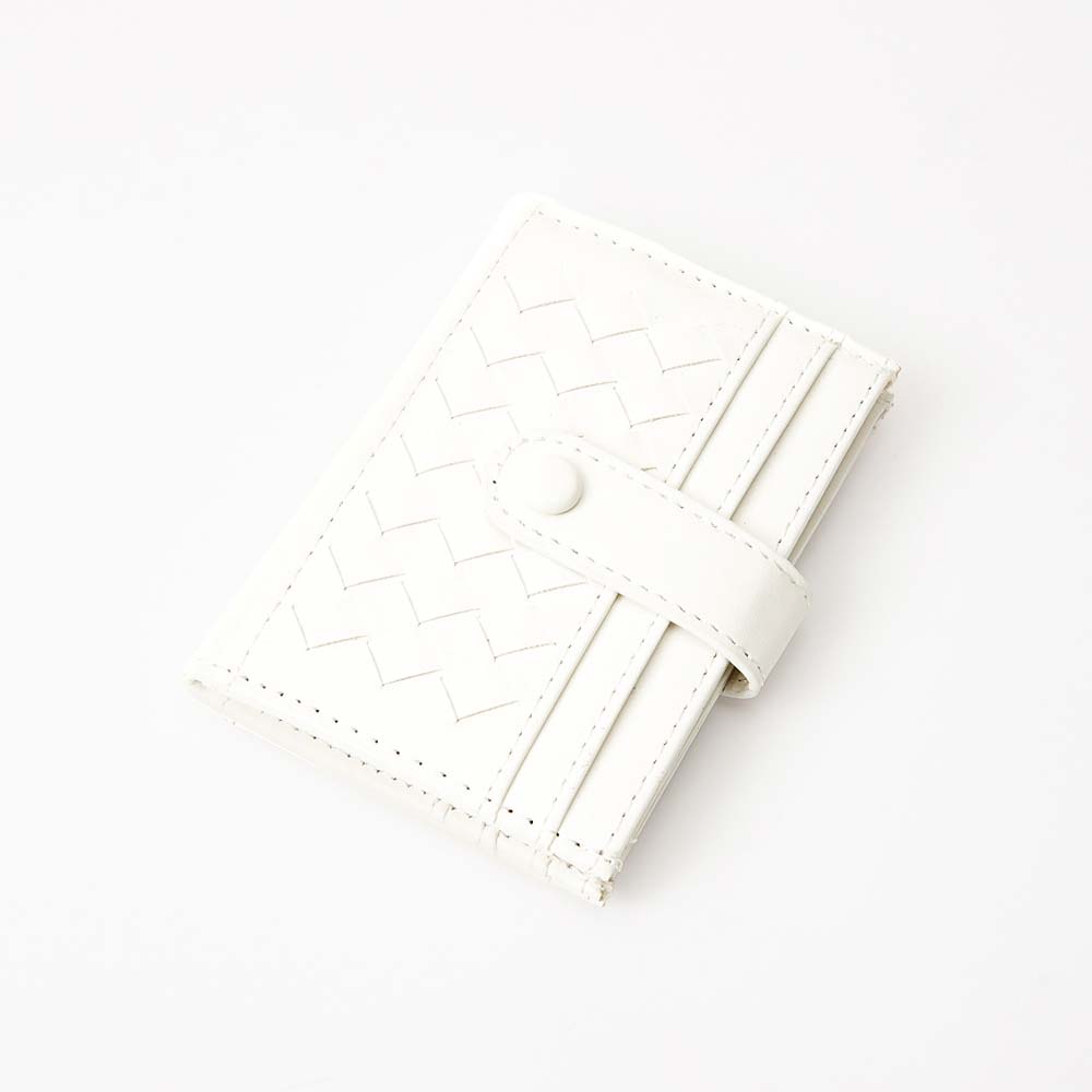 Madeline Love White Faux Leather Classic Woven Card Holder Wallet - Bags & Wallets