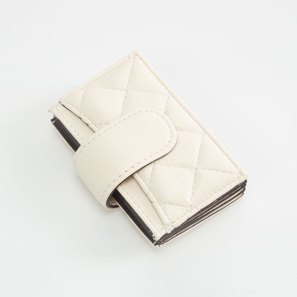 Madeline Love Ivory Quilted Faux Leather Snap Closure Card Holder Wallet - Bags & Wallets