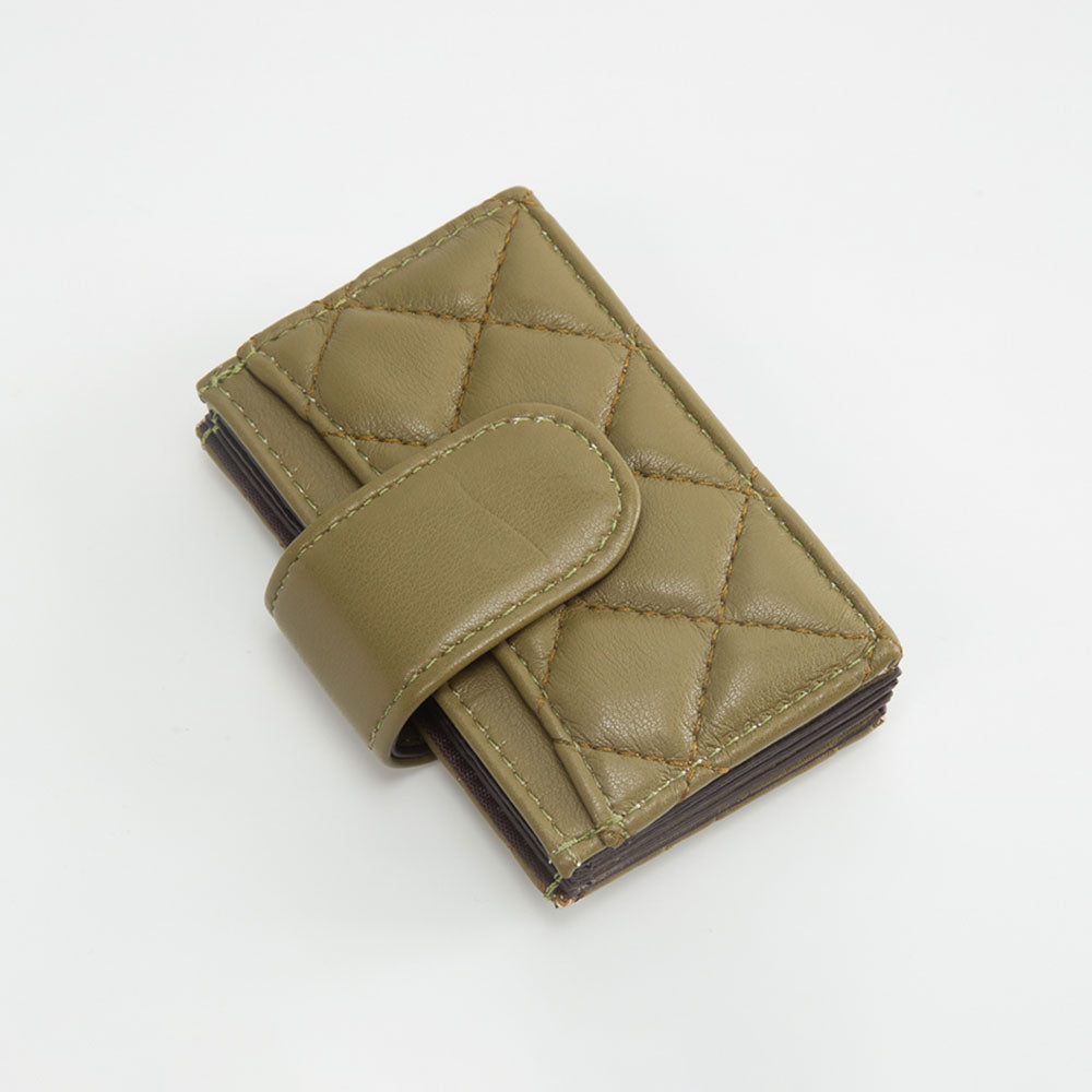 Madeline Love Olive Green Quilted Faux Leather Snap Closure Card Holder Wallet - Bags & Wallets