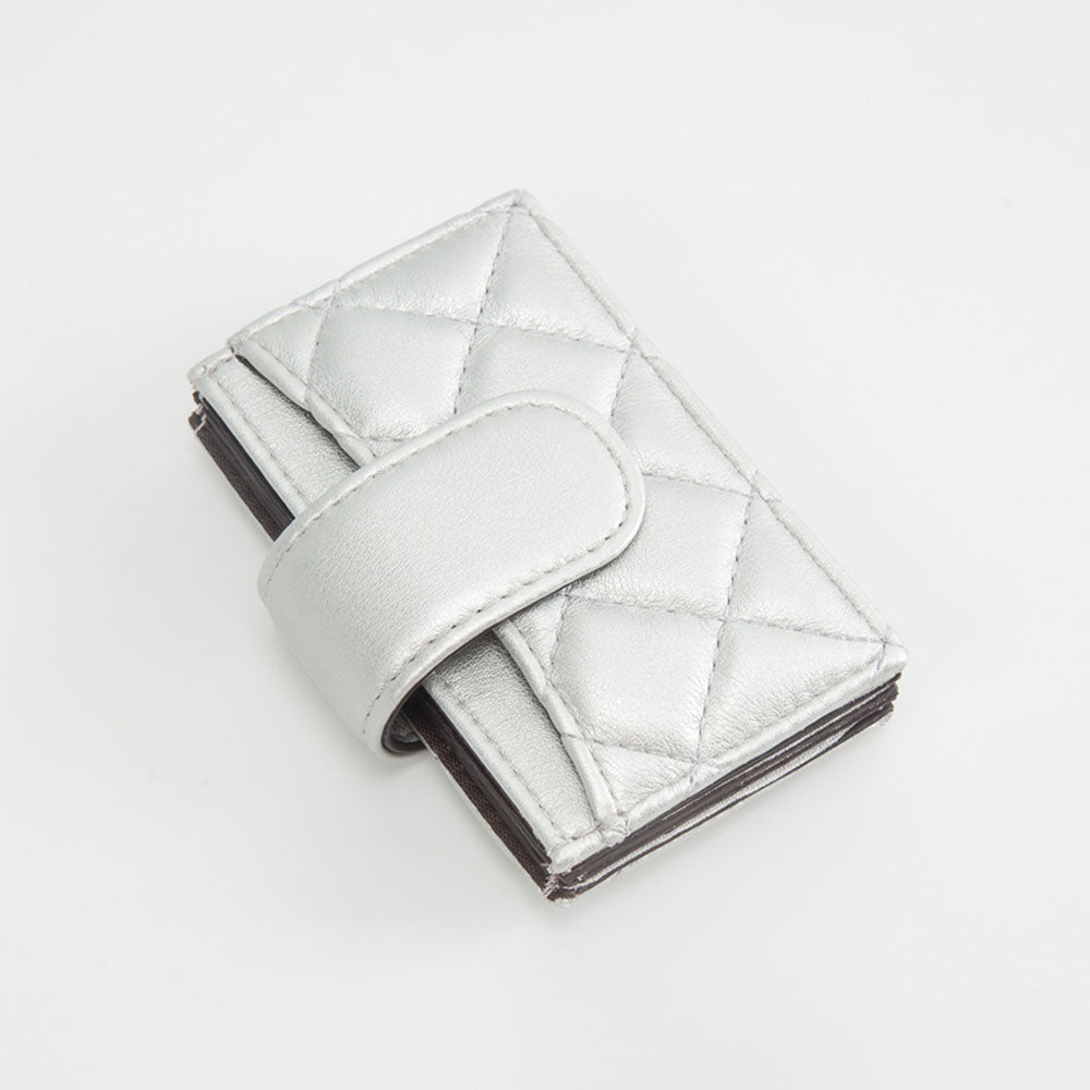 Madeline Love Silver Quilted Faux Leather Snap Closure Card Holder Wallet - Bags & Wallets