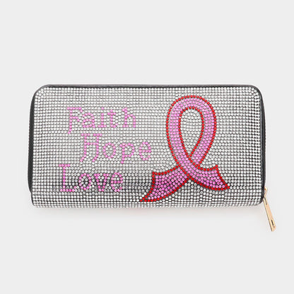 Madeline Love Pink Bling Faith Hope Love Message Pink Ribbon Zipper Wallet - Bags & Wallets