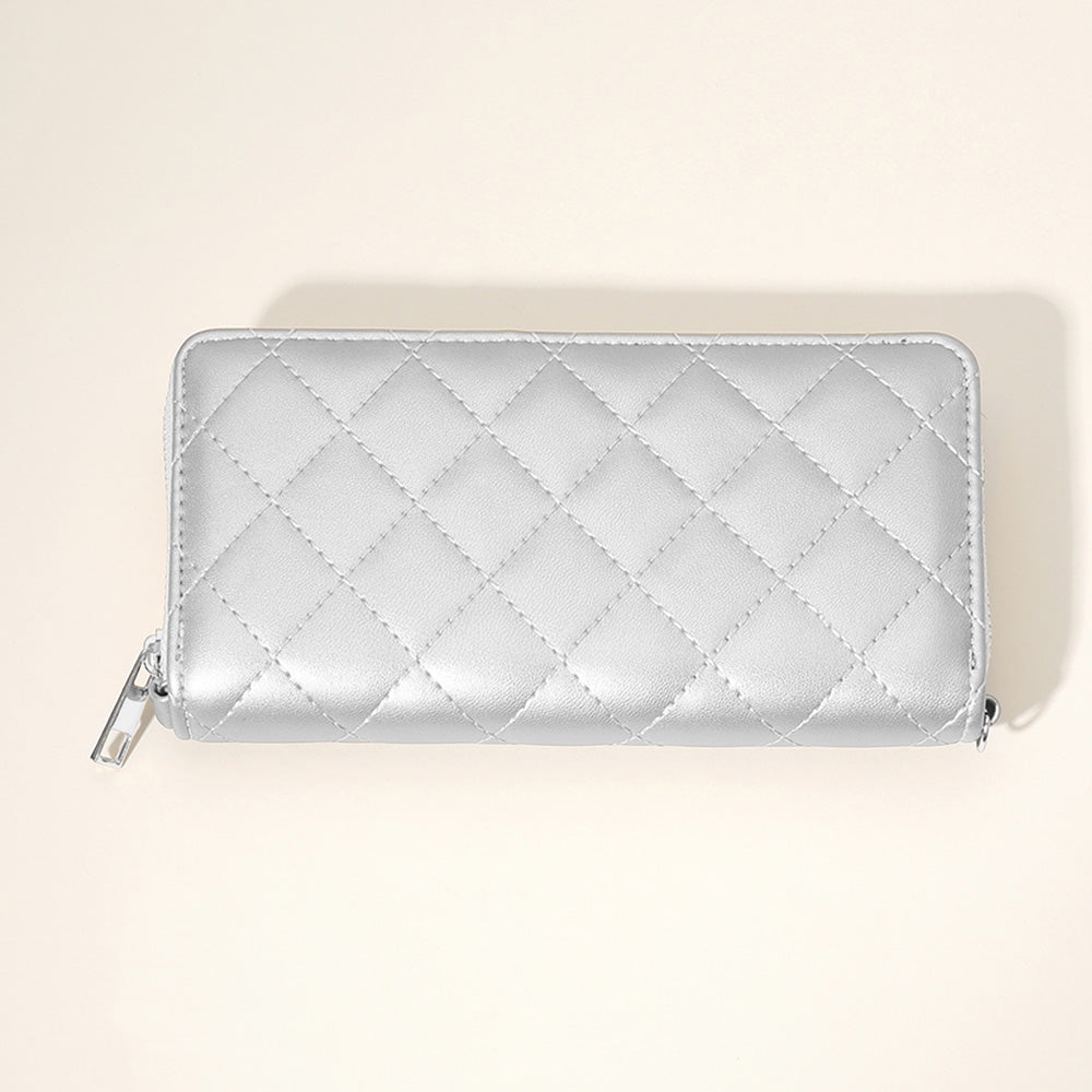 Madeline Love Silver Quilted Faux Leather Long Wallet - Bags & Wallets