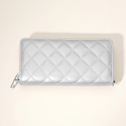 Madeline Love Silver Quilted Faux Leather Long Wallet - Bags & Wallets