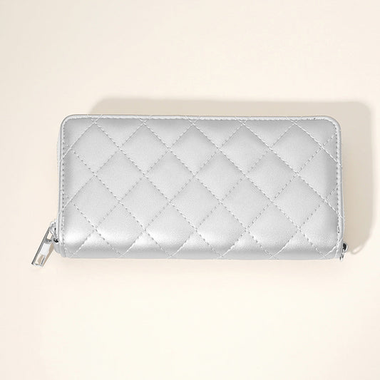 Madeline Love Silver Quilted Faux Leather Long Wallet - Bags & Wallets