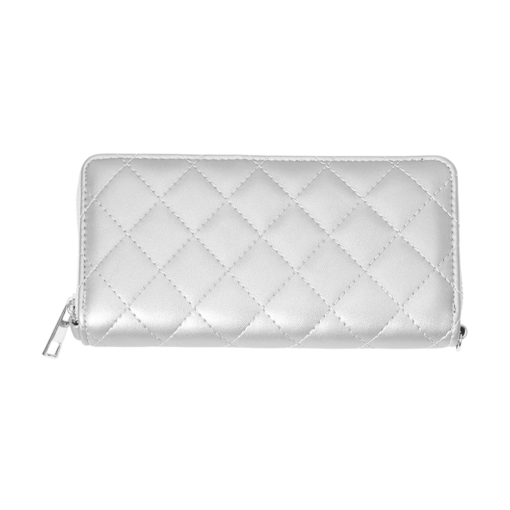 Madeline Love Silver Quilted Faux Leather Long Wallet - Bags & Wallets - desc