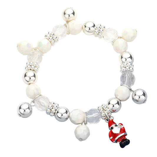 White 3D Enamel Metal Santa Claus Charm Beaded Stretch Bracelet, enhance your beauty and make a beautiful & unique outlook with these stud bracelet. These bracelet are the perfect choice for this festive season, especially this Christmas. Perfect Gift for December Birthdays, Christmas, Secret Santa. Merry Christmas.