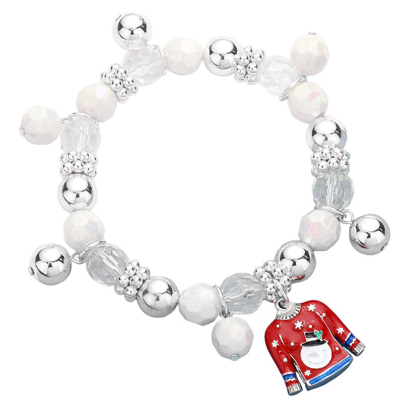 White 3D Metal Snowman Christmas Sweater Beaded Stretch Bracelet, enhance your beauty and make a beautiful & unique outlook with these stud bracelet. These bracelet are the perfect choice for this festive season, especially this Christmas. Perfect Gift for December Birthdays, Christmas, Secret Santa. Merry Christmas.