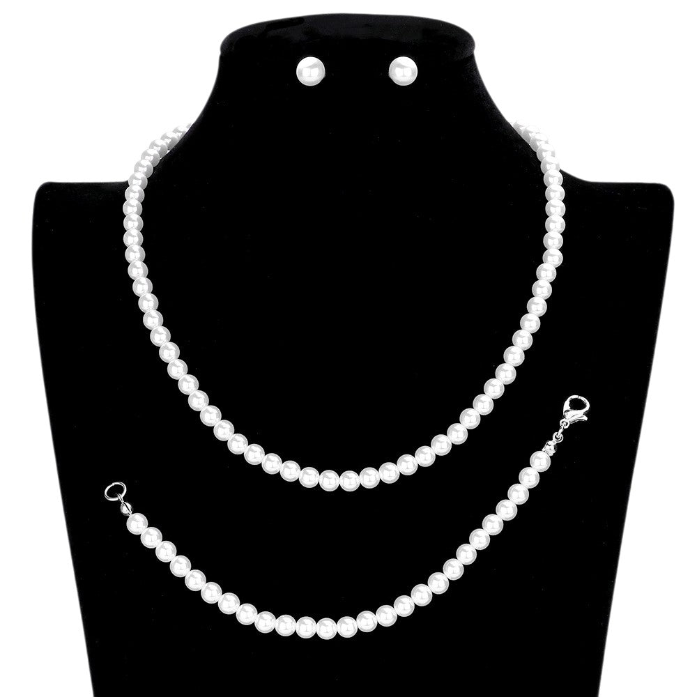 White 3-piece Pearl Necklace Set exudes elegance and sophistication. Made with high-quality pearls and delicate detailing, this set is perfect for adding a touch of glamour to any outfit. Each necklace can be worn separately or together for a versatile and timeless look.