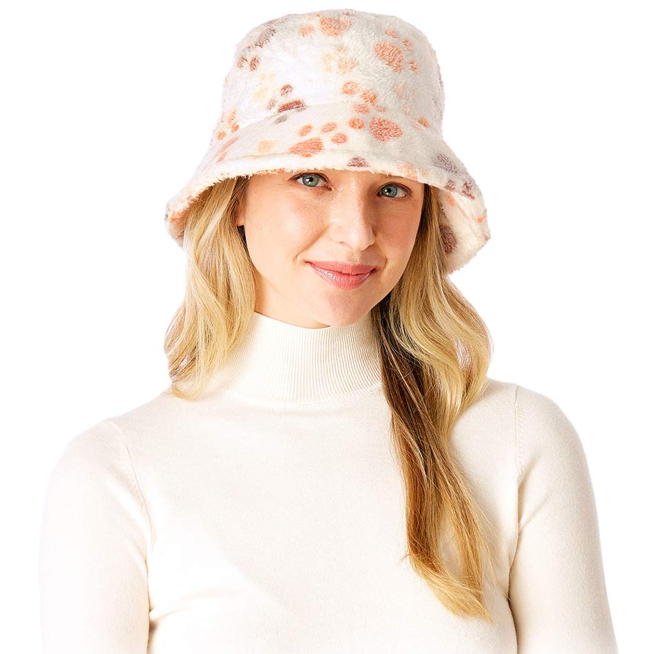 Animal Paw Faux Fur Bucket Hat - White - Bucket Hats