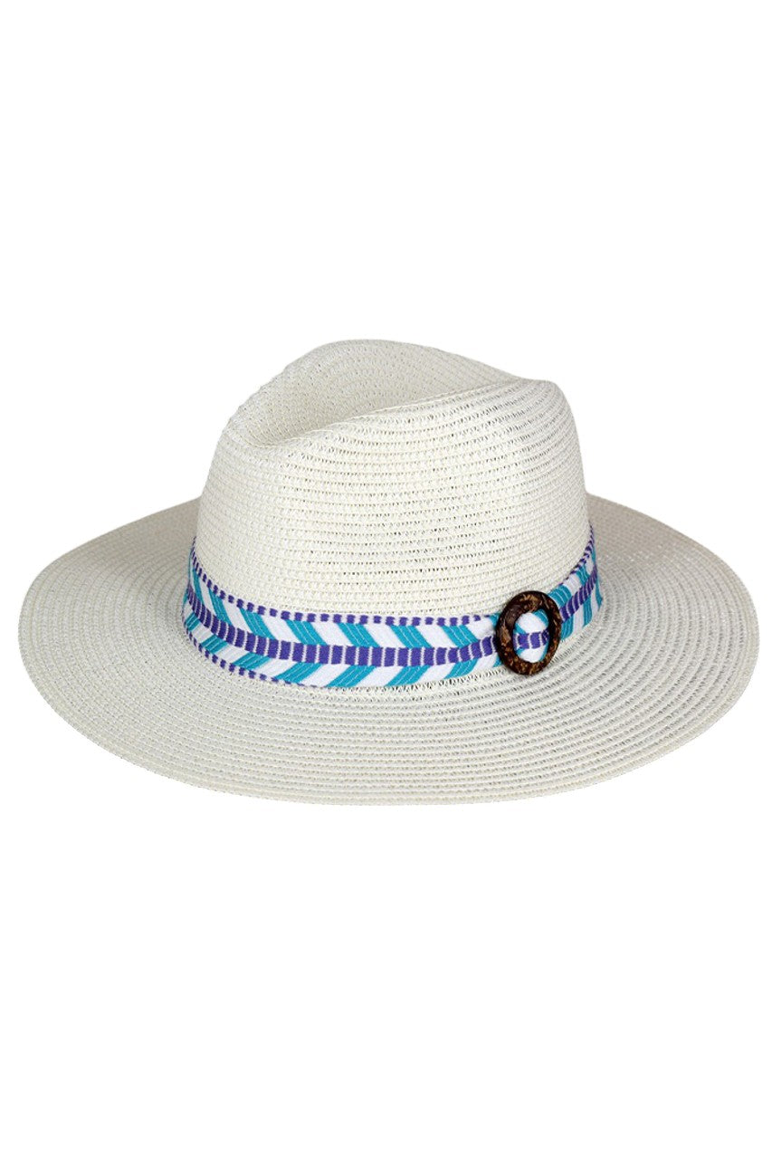 White Aztec Pattern Band Straw Hat features an authentic Aztec pattern band, combining traditional artisanship with contemporary style. The breathable natural straw construction provides optimal sun protection while maintaining comfort during extended wear. Its versatile design transitions seamlessly from casual beach outings to outdoor social events.