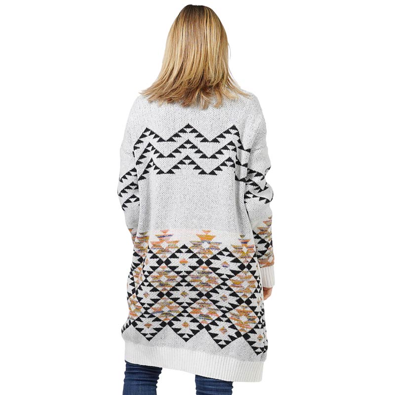 White Aztec Patterned Sweater Cardigan, delicate, warm, on-trend & fabulous, a luxe addition to any cold-weather ensemble. This cardigan with a slouchy long sleeve is the perfect accessory featuring the oh-so-trendy soft chic garment, which keeps you warm, and toasty. Perfect Gift for wife, mom, birthday, holiday, etc.