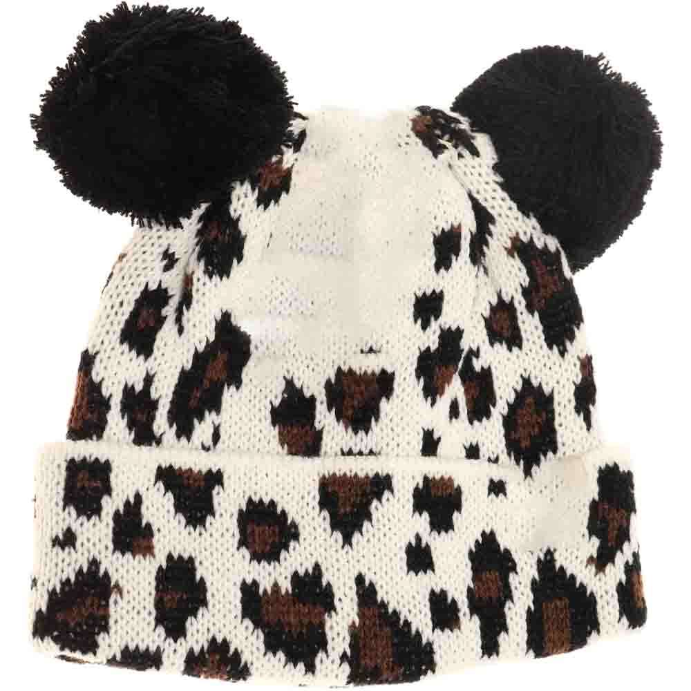 White Baby Leopard Double Pom Beanie combines warmth and playful design for your little one. Made with a soft, gentle fabric, it ensures cozy comfort while the double pom detailing adds a charming, stylish flair. The subtle leopard print delivers a trendy look, making this beanie an ideal accessory for cold weather protection with a fashionable edge. 