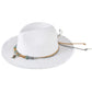 White Braided Starfish Band Frayed Straw Summer Sun Hat features a distinctive braided starfish band and stylish frayed edges. The wide brim provides optimal UV protection while maintaining breathability, making it an essential accessory for beach outings, resort wear, or any outdoor summer activity. Lightweight construction ensures all-day comfort.