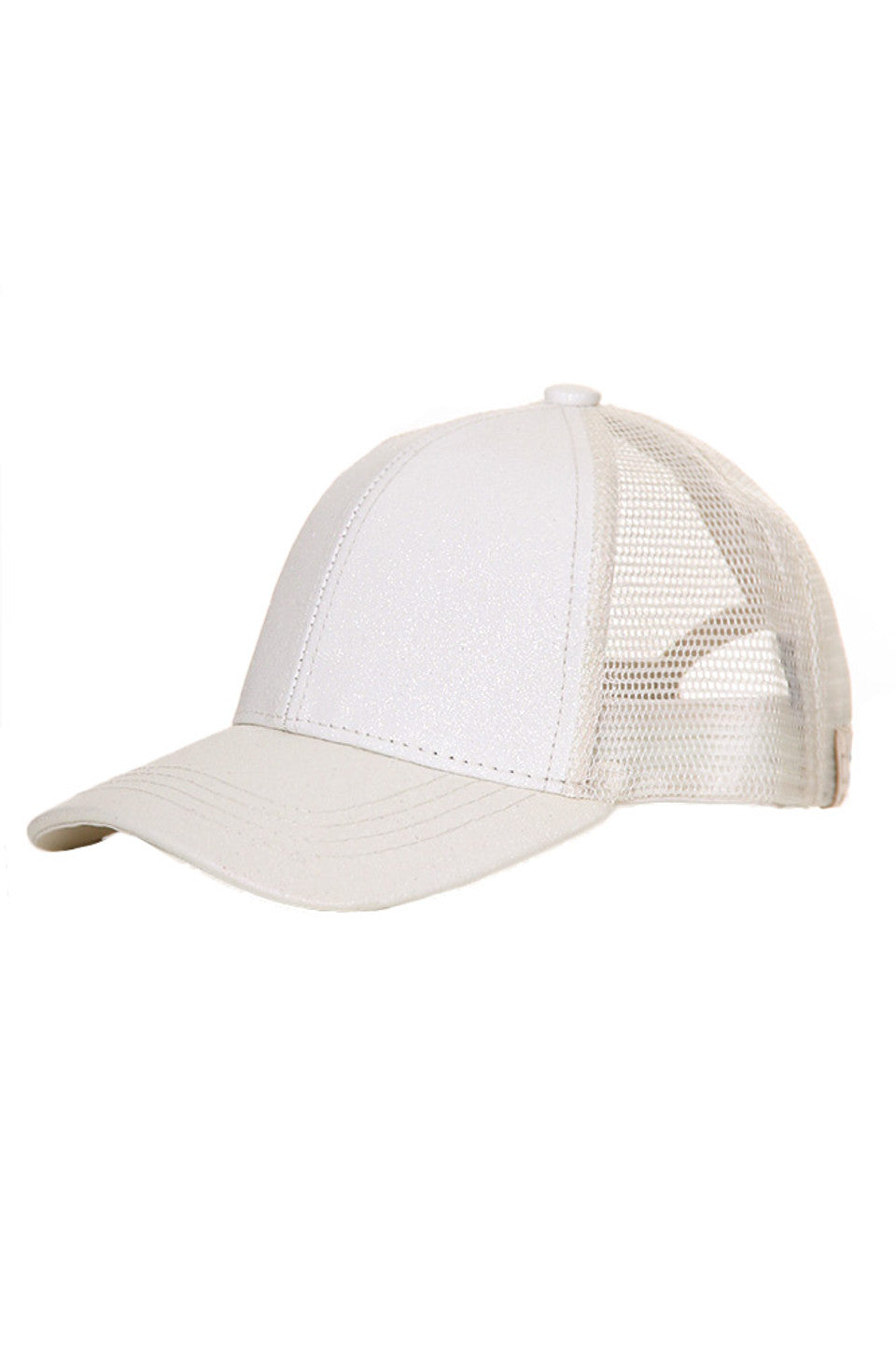 White C.C Baseball Ponycap combines classic baseball cap style with a convenient ponytail opening, offering both comfort and functionality. Crafted from breathable materials, it ensures all-day wearability while accommodating various hair types and styles. Ideal for active lifestyles, this cap provides sun protection without compromising on style or practicality. 