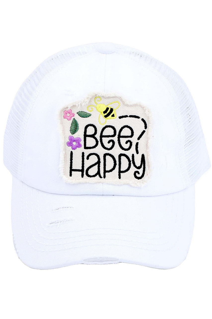 C.C BEE HAPPY PATCH VINTAGE PONY CAP - White - Pony Cap