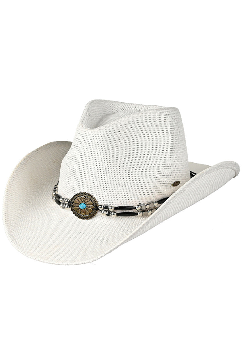 White C.C Mixed Ethnic Bead Trim Band Cowboy Hat is perfect for adding some stylish flair to your western look. The mixed ethnic bead trim adds a unique touch to this classic cowboy hat, making it a fashionable and versatile accessory. Crafted with high-quality materials, this hat is sure to become a staple in your wardrobe.