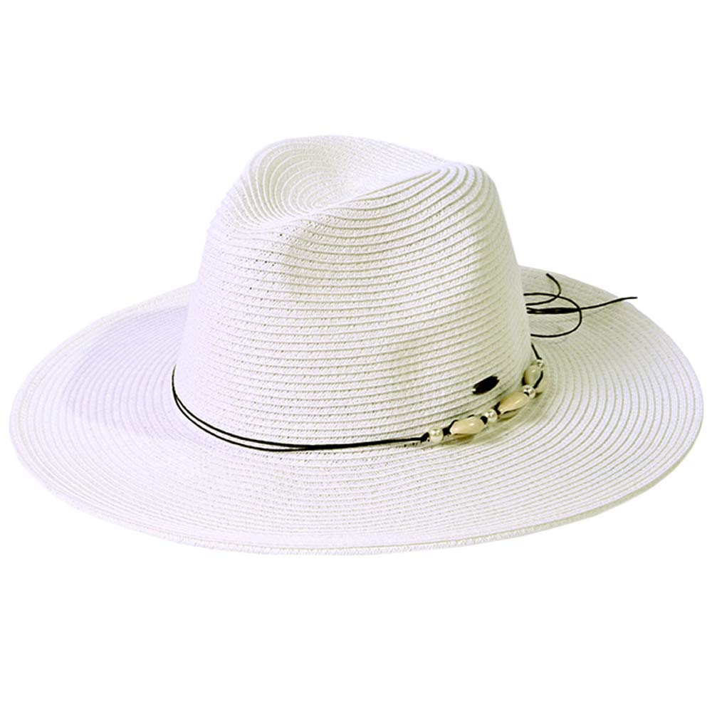 C.C Shell And Pearl Trim Band Panama Sun Hat