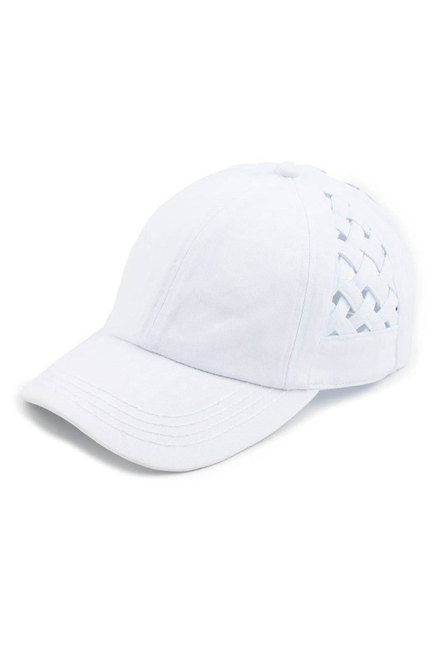 White C.C WEAVON BASKET CRISS-CROSS PONYCAP is a stylish and functional accessory for any outfit. Made with high-quality materials, this cap features a unique criss-cross design, providing both style and comfort. Stay protected from the sun while looking your best with this trendy ponycap.