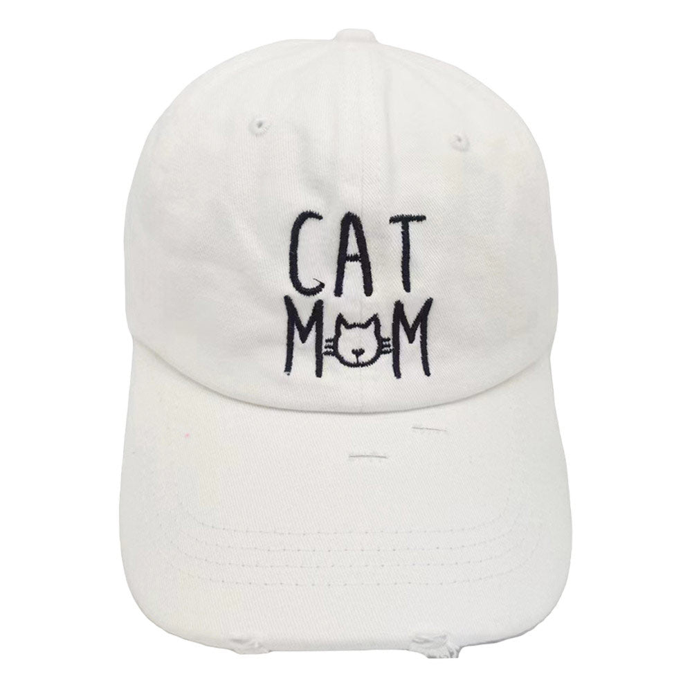 White Cat Mom Message Baseball Cap, show your love for cats and your mom with this baseball cap. This classic cat mom message cap is perfect for everyday outings and show off your unique style and love for cats! It's an excellent gift for your friends, family, or loved ones who love cats most.