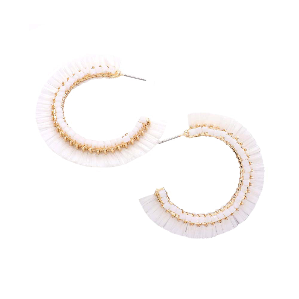 White Cube Bead Embellished Raffia Hoop Earrings, turn your ears into a chic fashion statement with these raffia hoop earrings! The beautifully crafted design adds a gorgeous glow to any outfit. Put on a pop of color to complete your ensemble in perfect style.