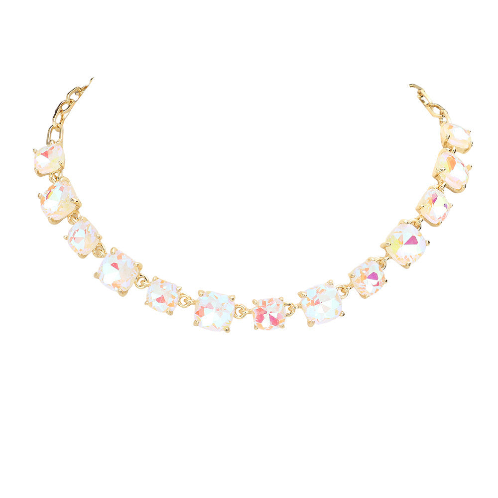 White Cushion Square Stone Link Evening Necklace, is the perfect accessory for any occasion. Crafted with attention to detail, this evening necklace will add a touch of glamour to any attire. Perfect Birthday Gift, Mother's Day Gift, Anniversary Gift, Christmas Gift, Valentine's Day Gift, Wedding Party.
