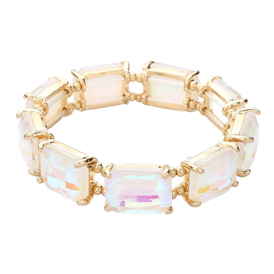 White Emerald Cut Stone Stretch Evening Bracelet, get ready with this Stretch Evening Bracelet to receive the best compliments on any special occasion. Put on a pop of color to complete your ensemble and make you stand out on special occasions. It looks so pretty, bright, and elegant on any special occasion.