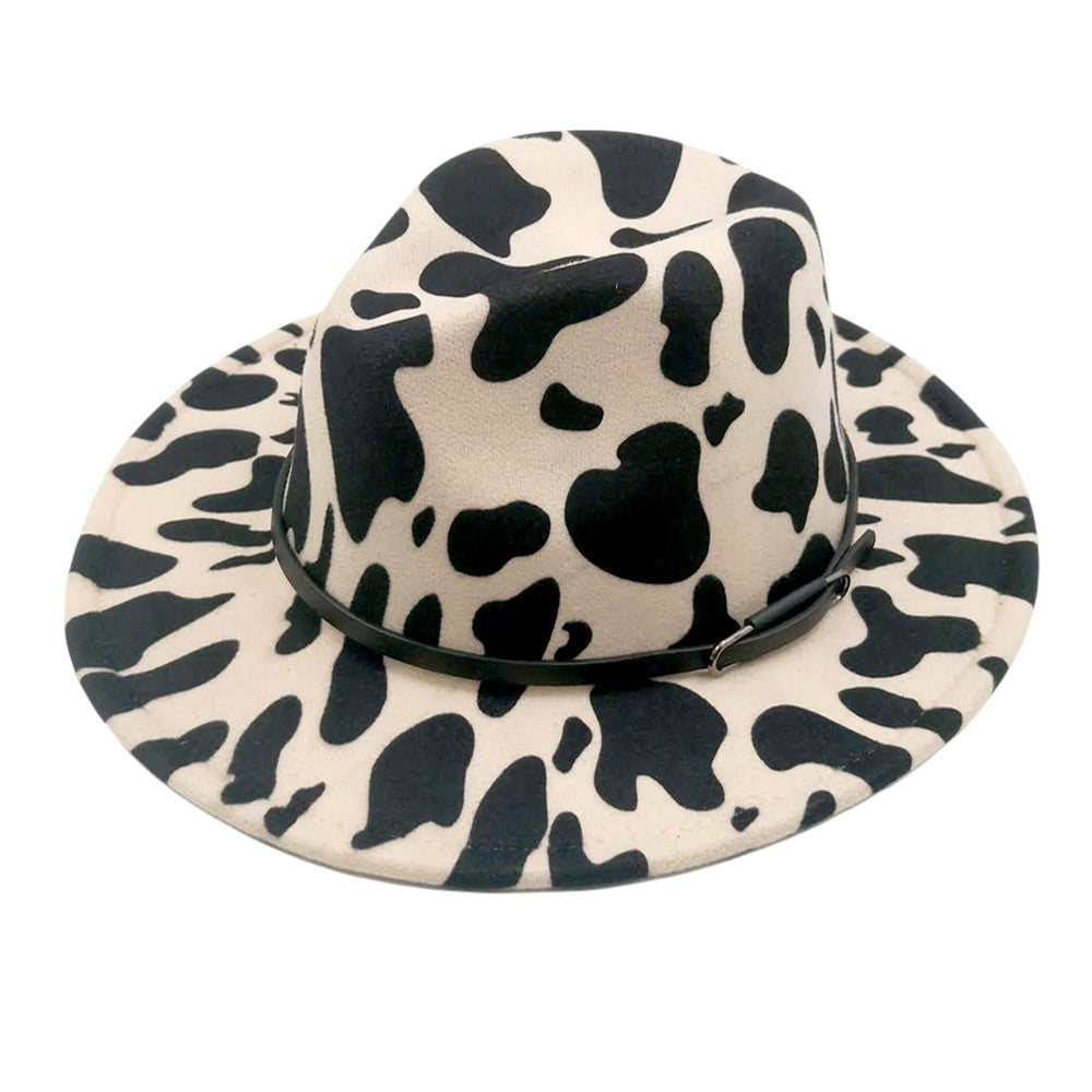White Faux leather band cattle patterned Panama hat adds a trendy touch to any outfit. With its unique design and durable materials, it offers both style and practicality. Stay fashionable and protected from the sun with this statement piece.