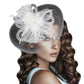 White Feather Mesh Flower Fascinator Headband, Accentuate your look with this. Crafted with mesh and feathers, this headband brings an elegant touch to any outfit. The unique flower shape gives it a timeless and classic look. Perfect for gifting, any occasion, or everyday wear.