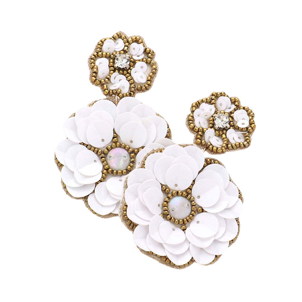 White Felt Back Double Flower Link Dangle Earrings, enhance your attire with these flower link dangle earrings to show off your fun trendsetting style. It is perfect for flower lovers. Get a pair as a gift to express your love for your mom, daughter, or girlfriend, or just for you on birthdays, Mother’s Day, parties, etc.