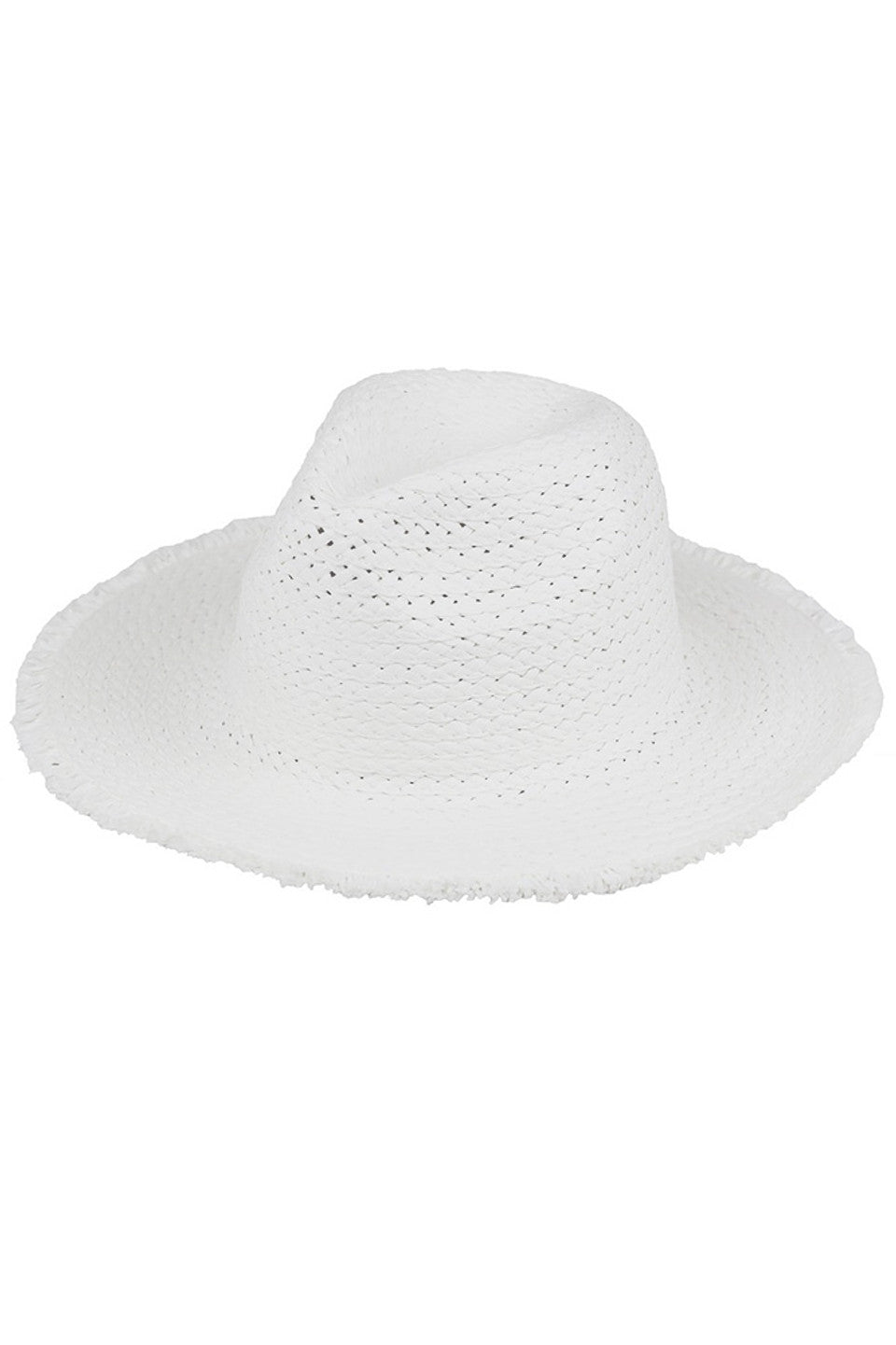 White Frayed Solid Straw Hat features advanced fibre craftsmanship, with controlled fraying that adds texture while maintaining structure. It's a solid build that uses a unique density gradient to enhance UV protection where it's needed most. The crown design includes subtle ergonomic curves to evenly distribute pressure, and the brim is reinforced to keep its shape. The natural straw is specially treated to resist humidity and deformation, without losing its breathable quality or authentic look. 