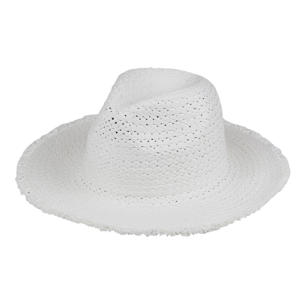 White Frayed Solid Straw Sun Hat is the perfect addition to your summer wardrobe. Made with high-quality straw, it offers both style and functionality, keeping you cool and protected from the sun's rays. Its frayed edge adds a touch of effortless chic to any outfit. A must-have for any beach or outdoor adventure. 