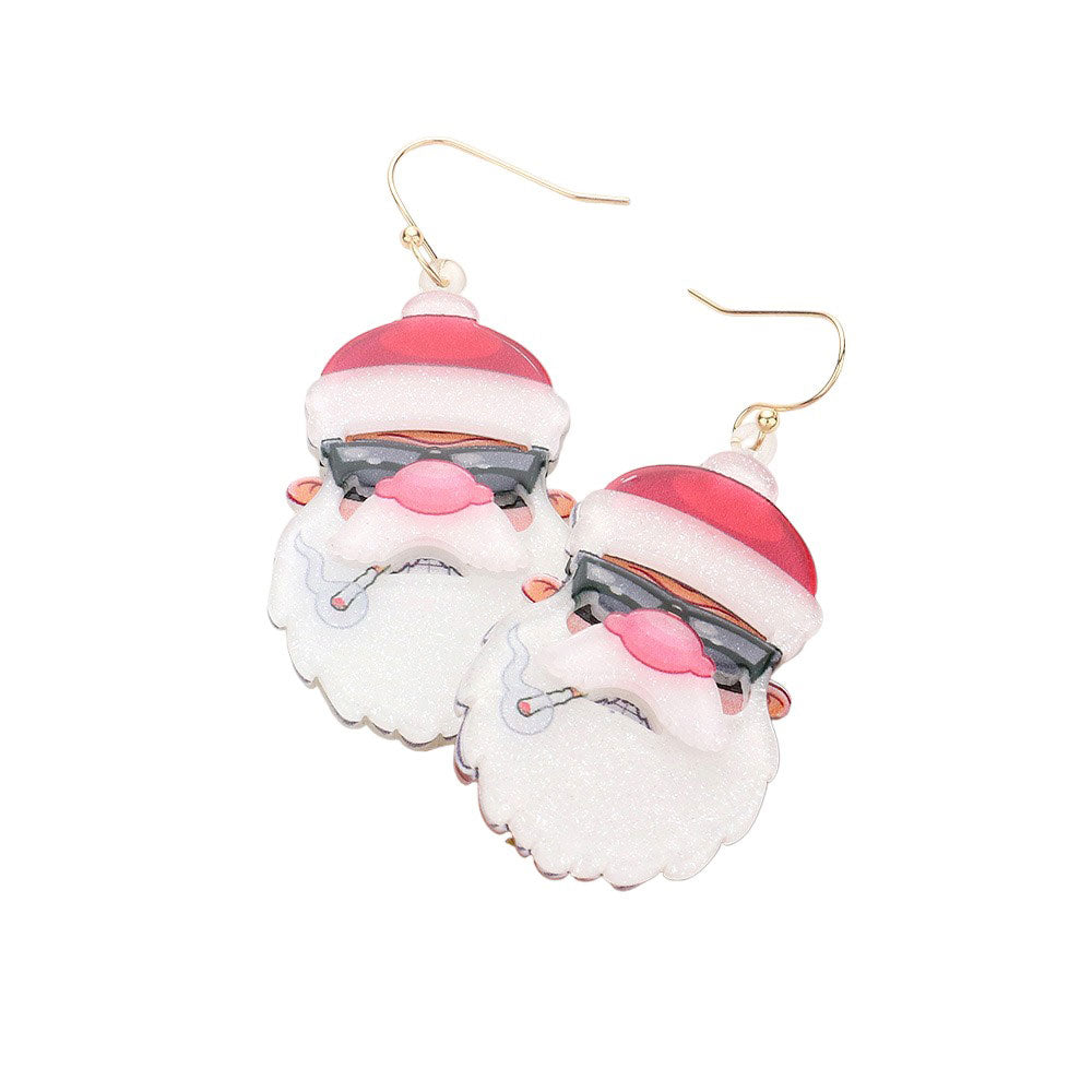 White Glittered Resin Santa Claus Dangle Earrings, these sparkling earrings feature a Santa Claus design crafted from glittered resin, perfect for the holiday season. Lightweight to wear, they are sure to bring a festive touch to any outfit. Perfect Gift for December Birthdays, Christmas, and gifts for your family.