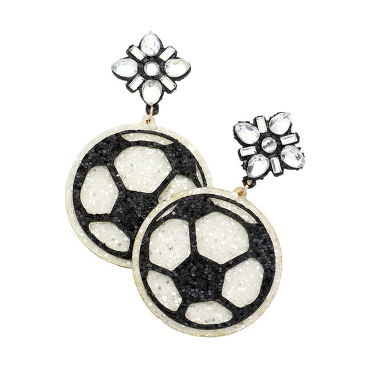 White Glittered Soccer Dangle Earrings, stand out with their unique and colorful glittered soccer design. Show your love of soccer in style with these lightweight and durable earrings. A perfect accessory to cheer your favorite team. Excellent gift for your friends, and acquaintances who love soccer. Stay sporty!