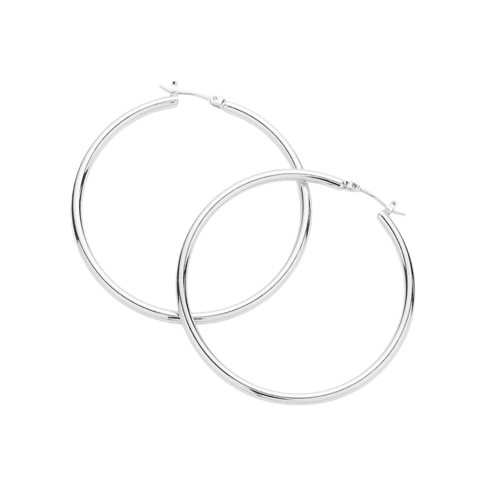 White Gold 14K Gold Dipped 2 Inch Brass Metal Hoop Pin Catch Earrings, enhance your attire with these brass metal hoop pin catch earrings to show off your fun trendsetting style. Turn your ears into a chic fashion statement with these earrings! An excellent choice for wearing at outings, events, or any meaningful occasion.