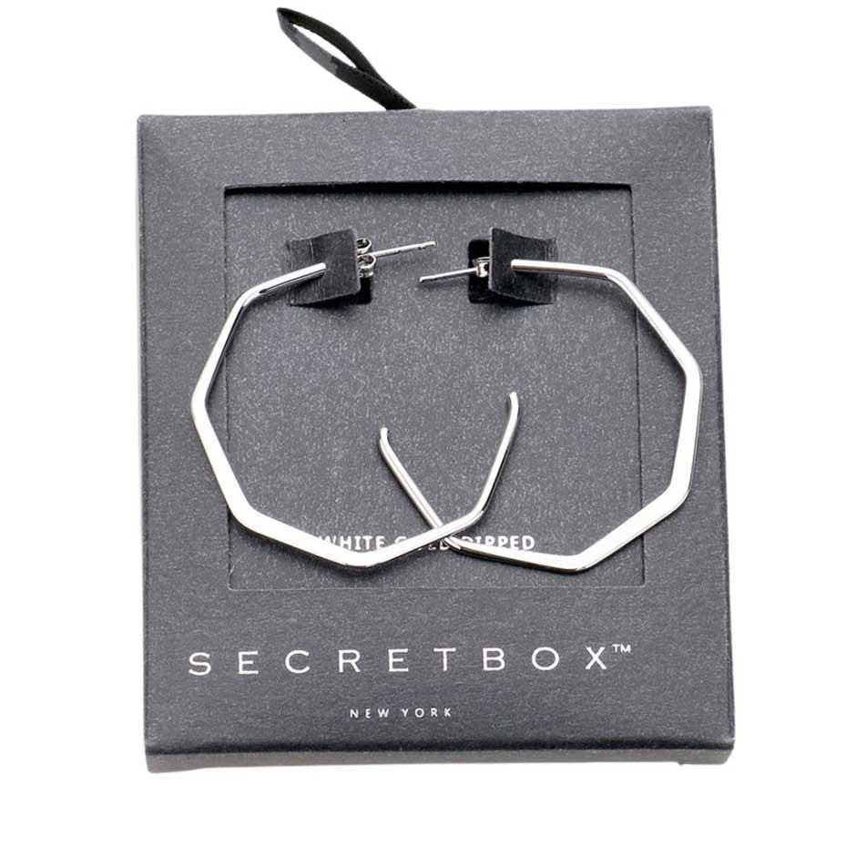 White Gold Secret Box 14K Gold Dipped Metal Angled Hoop Earrings, are fun handcrafted jewelry that fits your lifestyle, adding a pop of pretty color. Enhance your attire with these vibrant artisanal earrings to show off your fun trendsetting style. Great gift idea for your Wife, Mom, your Loving one, or any family member.