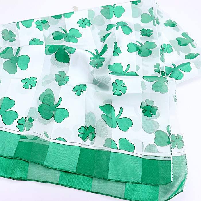 White-Green-6PCS Silk Feel Satin Striped Clover Print Scarves, perfect to accent your outlook with the St. Patrick's day Clover scarves & show your love for the Irish. The luck of the Irish will be with you this year while wearing this clover-themed silk scarf. These cute shamrock scarves are the perfect accessory to finish off.