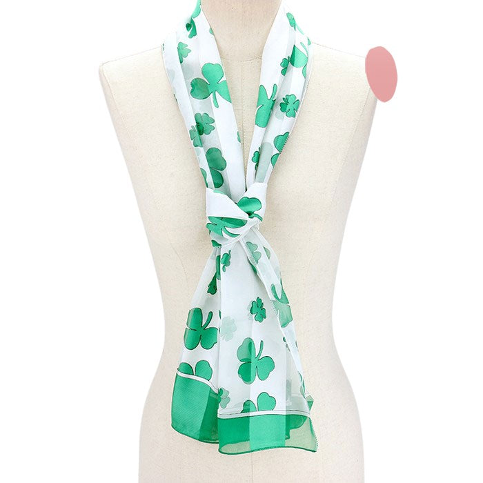 White-Green-6PCS Silk Feel Satin Striped Clover Print Scarves, perfect to accent your outlook with the St. Patrick's day Clover scarves & show your love for the Irish. The luck of the Irish will be with you this year while wearing this clover-themed silk scarf. These cute shamrock scarves are the perfect accessory to finish off.