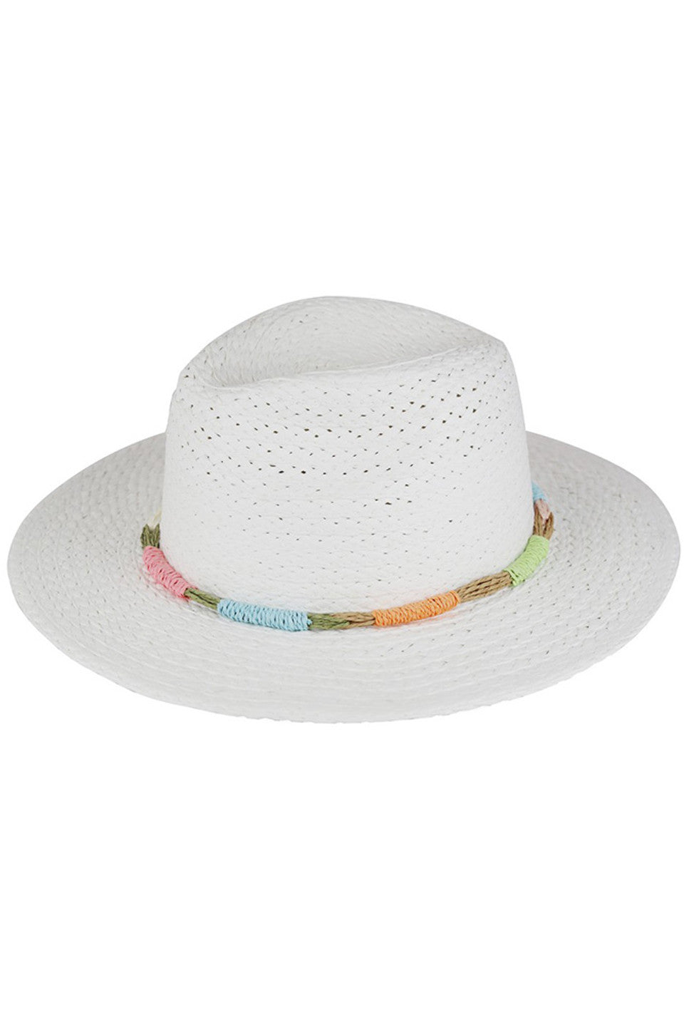 Multi Colors Straw Band Straw Hat - White - Straw Hat