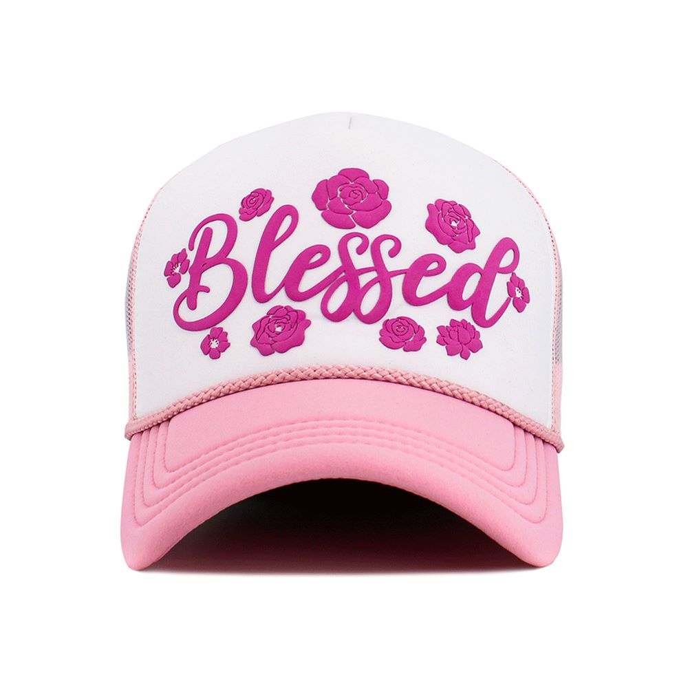 White-Pink Stay effortlessly stylish with the BLESSED Letter Foam Trucker Hat, featuring a bold front print and breathable mesh back. Lightweight, comfortable, and perfect for everyday wear
