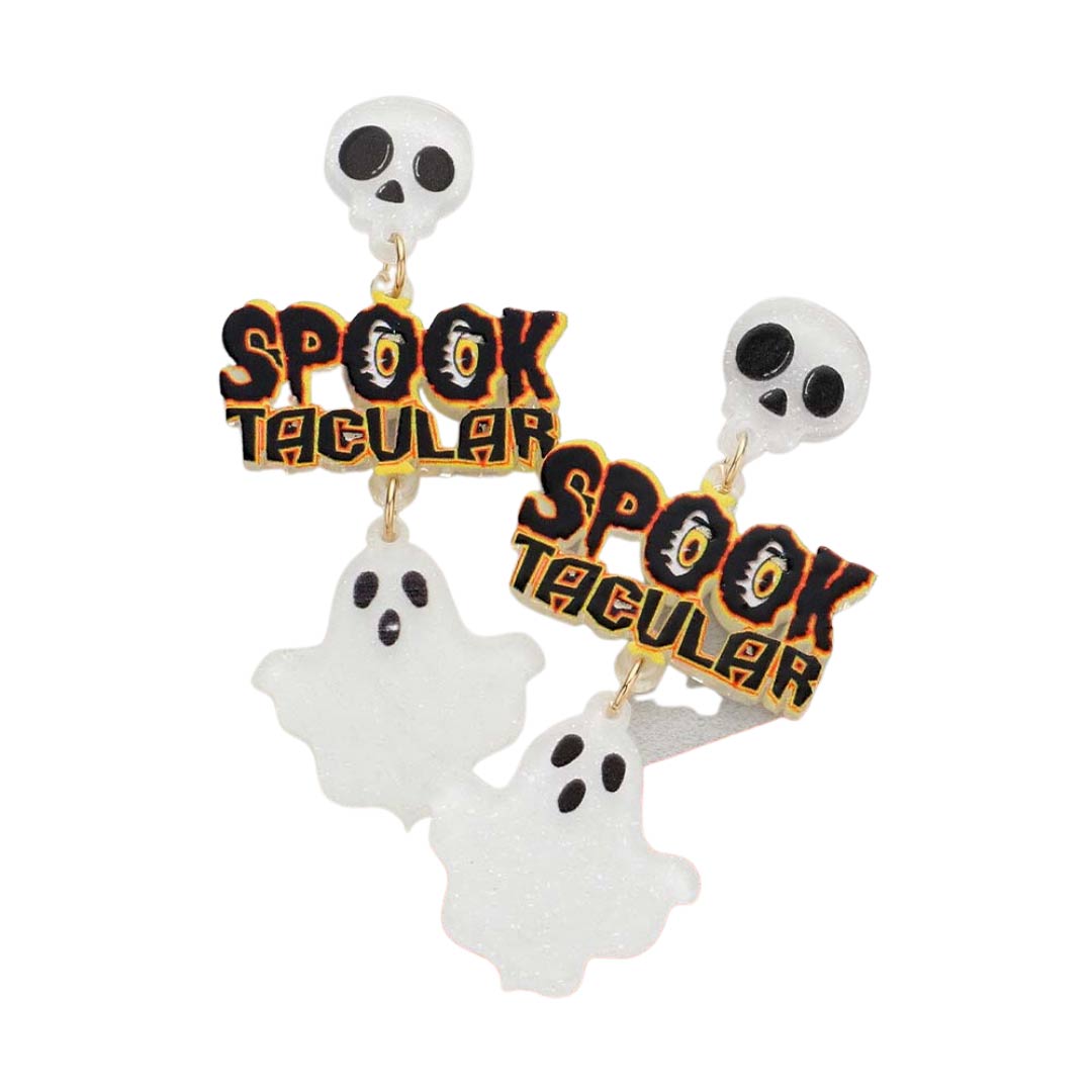  White Spooktacular Glittered Resin Skull Ghost Link Earrings, are beautifully handcrafted jewelry that adds the perfect luxe to your Halloween attire. Perfect for the Halloween & festive season. This is the perfect gift for Halloween, especially for your friends, family, and the people you love and care about.