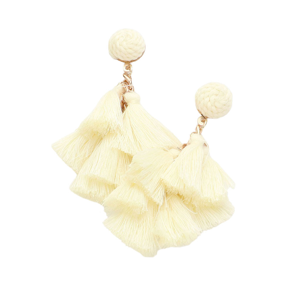 Tassel Cluster Vine Dangle Earrings - White - Earrings