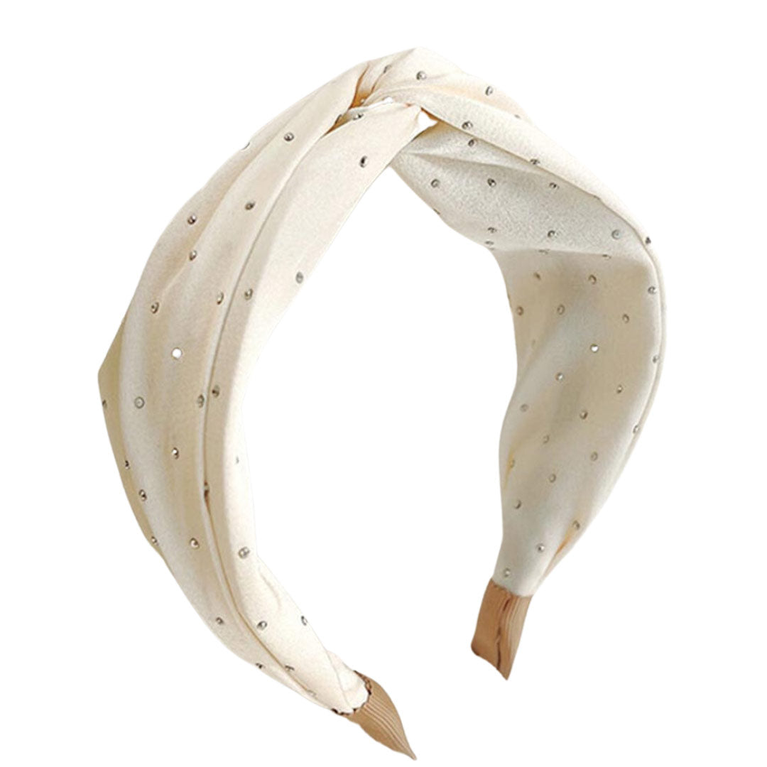 White Tiny Studded Twisted Headband, be the ultimate trendsetter & be prepared to receive compliments wearing this twisted headband with all your stylish outfits! Perfect for everyday wear, outdoor festivals, and many more. Awesome gift idea for your loved one or yourself.