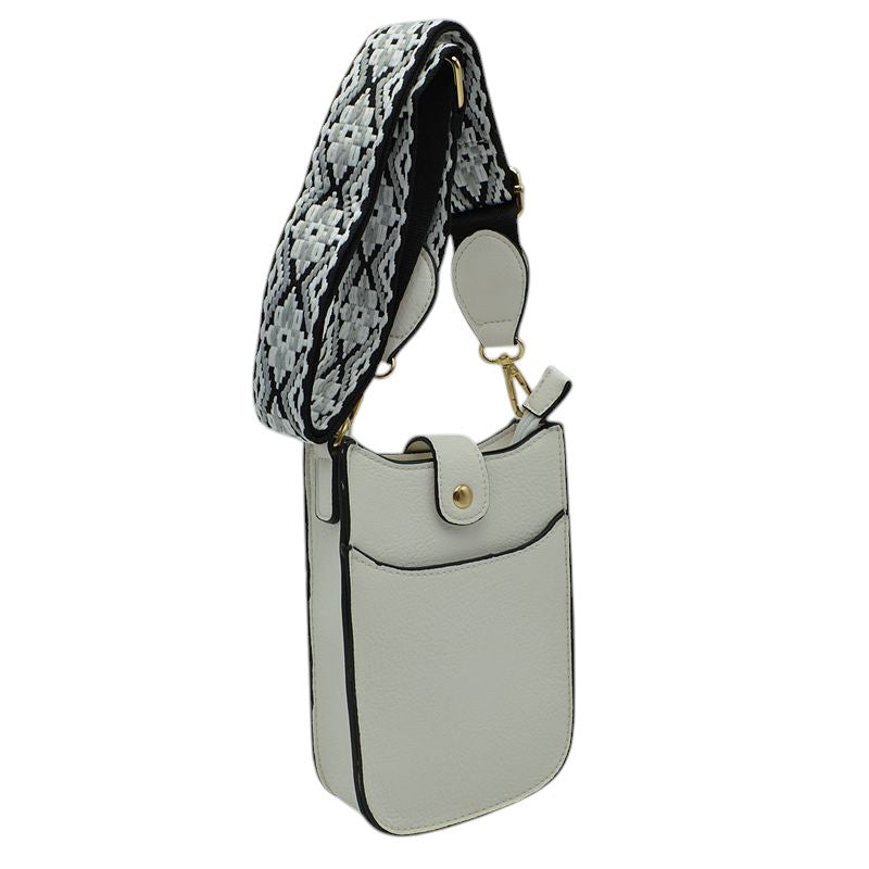 Vegan Leather Crossbody Bag with Adjustable Guitar Straps - White - Crossbody Bags