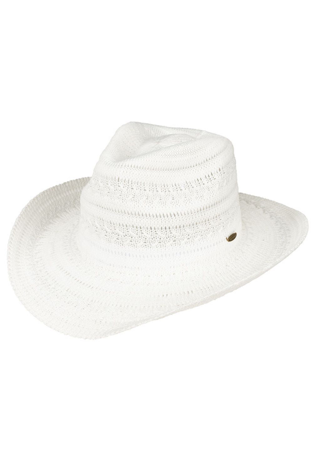 White Classic cowboy style meets cozy comfort with this C.C Pattern Knitted Solid Cowboy Hat. Crafted from soft knitted material, this one-size hat features a 3.25" brim and 4.5" crown for authentic Western flair. With a 22.6" circumference, it's designed for a comfortable, secure fit. Perfect for adding a touch of country charm to any outfit, whether you're hitting the ranch or the city streets.
