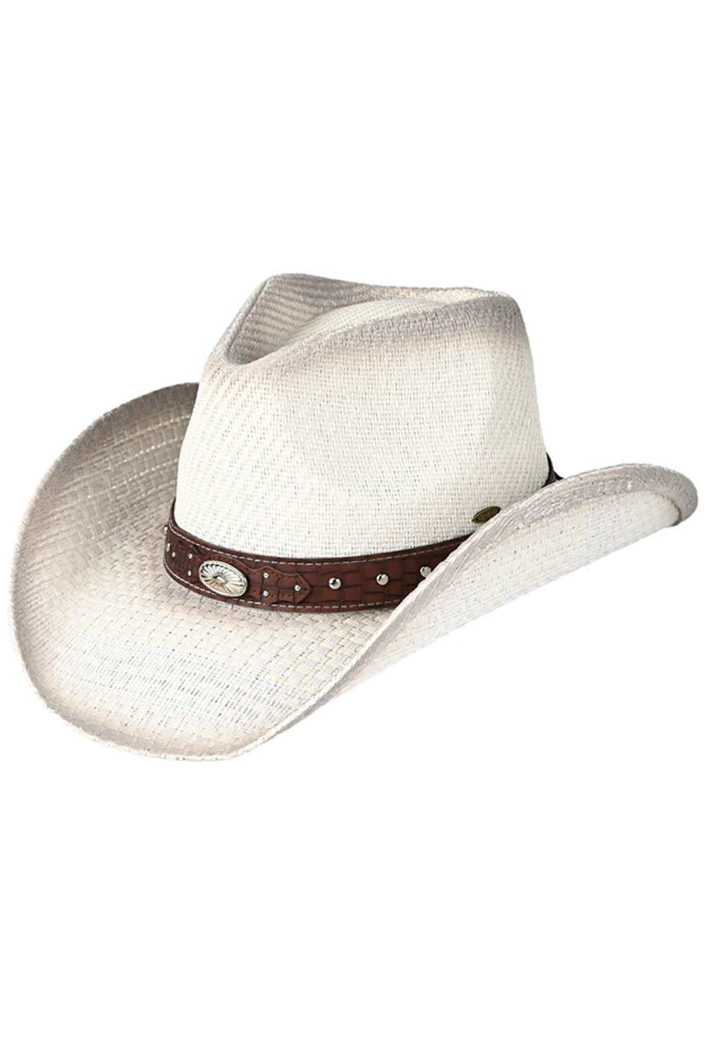 White Elevate your Western wardrobe with this C.C Cowboy Hat, featuring a fancy texture design and sophisticated vegan leather trim band. Crafted from 100% paper material, this hat delivers a lightweight yet structured feel perfect for any occasion. The refined trim detailing adds an upscale touch to classic cowboy style. With a comfortable 22.75" circumference and one-size-fits-most design, it's an effortless addition to your accessory collection.&nbsp;