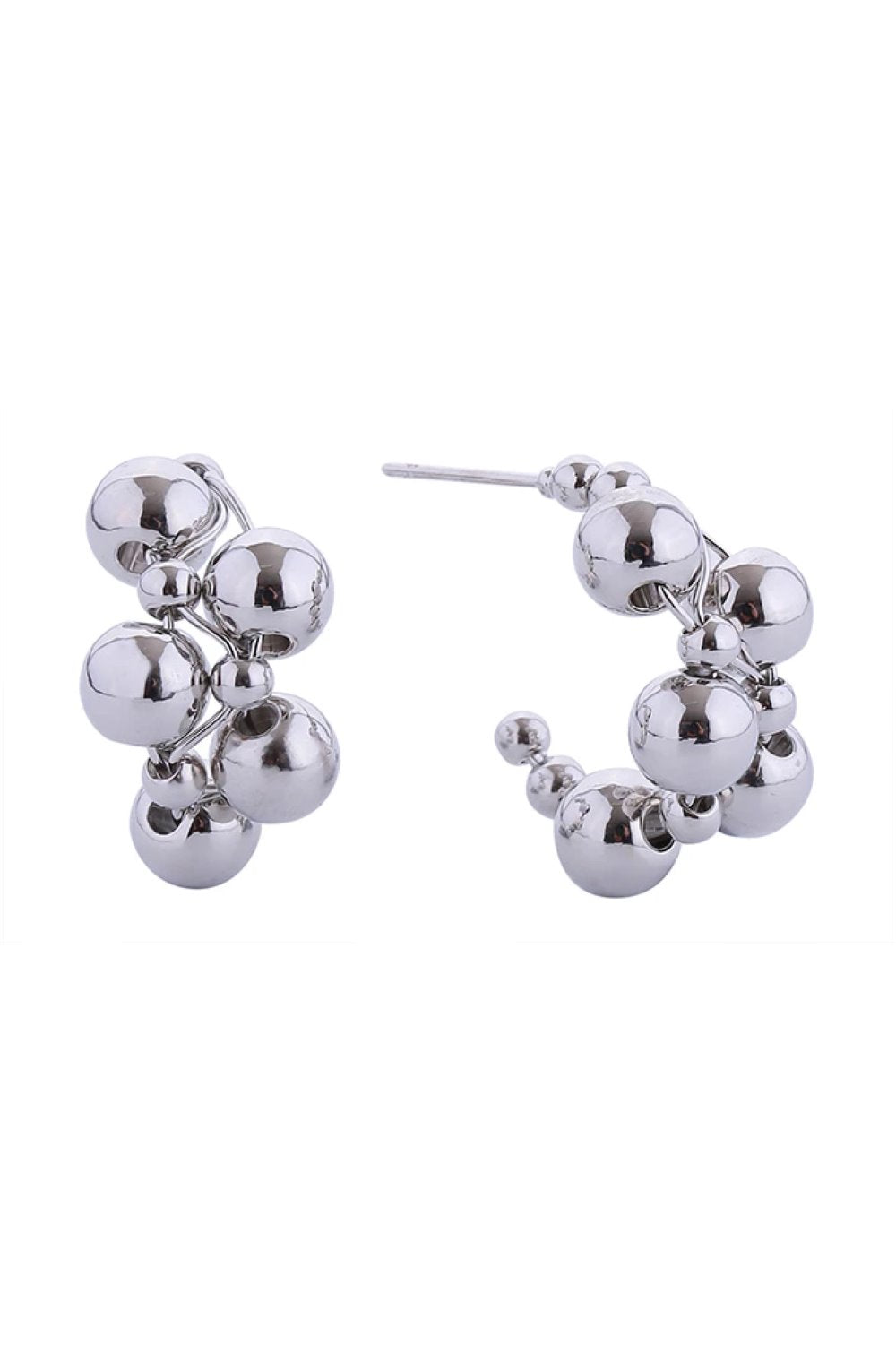 White Gold Elegant 14K ball cluster post earrings featuring a stunning spherical design with a 2.2cm diameter. Crafted from hypoallergenic brass, these earrings are perfect for sensitive skin and everyday wear. Lead and nickel compliant for safety and peace of mind. The classic post style offers secure, comfortable wear for all-day elegance.