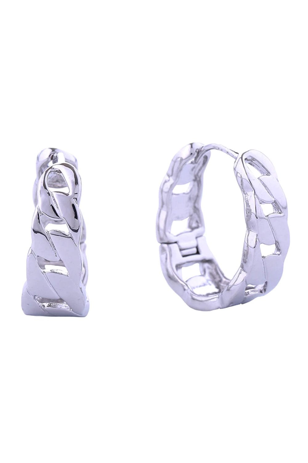White Gold Make a bold statement with these stunning 14K Gold/White Dipped Chain Hoop Huggie Earrings. Crafted from hypoallergenic brass, these versatile beauties feature an eye-catching chain design that hugs close to the ear for a modern, sophisticated look. With a comfortable 2.2cm diameter, they're perfect for everyday wear or special occasions. Lead and nickel compliant, these earrings are safe for sensitive skin and designed to last. Elevate your jewelry collection with timeless elegance and contempor