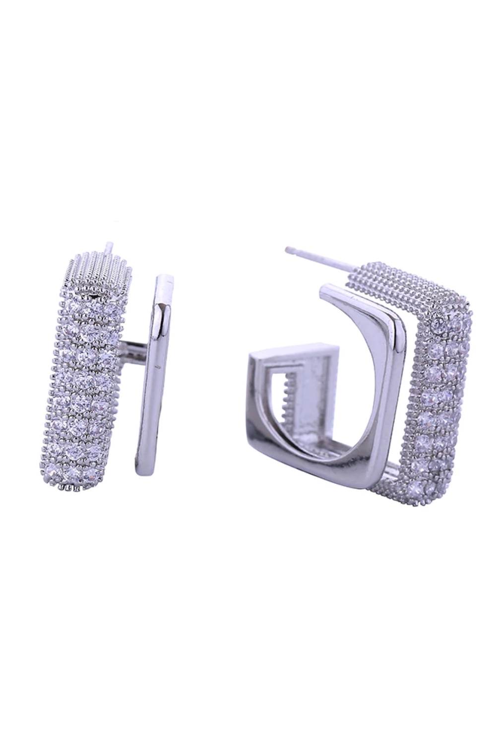 White Gold Elevate your everyday style with these 14K Gold/White Dipped Bold Square Pave CZ Post Earrings. Each earring features brilliant cubic zirconia stones set in a striking square design that catches the light beautifully. At 1.6cm diameter, these earrings offer the perfect balance of presence and wearability. Crafted from quality brass with a hypoallergenic finish, they're gentle on sensitive skin while delivering maximum sparkle. Fully lead and nickel compliant, these earrings meet the highest safet