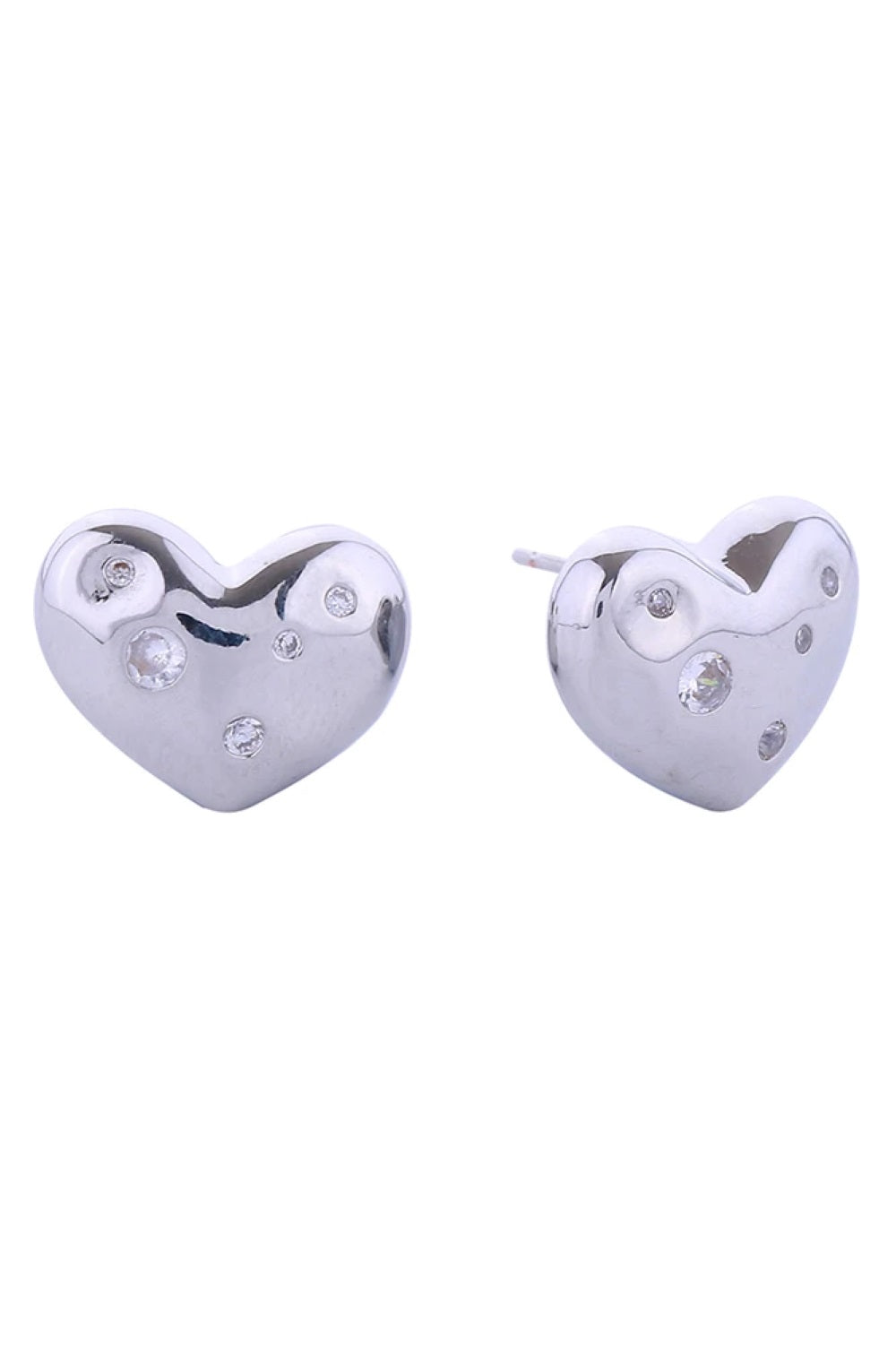 White Gold Elegant heart-shaped post earrings crafted in brass with a luxurious 14K gold or white gold dip finish. Each earring features sparkling cubic zirconia pavé detailing for a sophisticated, eye-catching look. Measuring 1.5cm in diameter, these hypoallergenic studs are perfect for sensitive ears and comply with lead and nickel safety standards. Expertly made in Korea, they're an ideal everyday accessory or thoughtful gift.