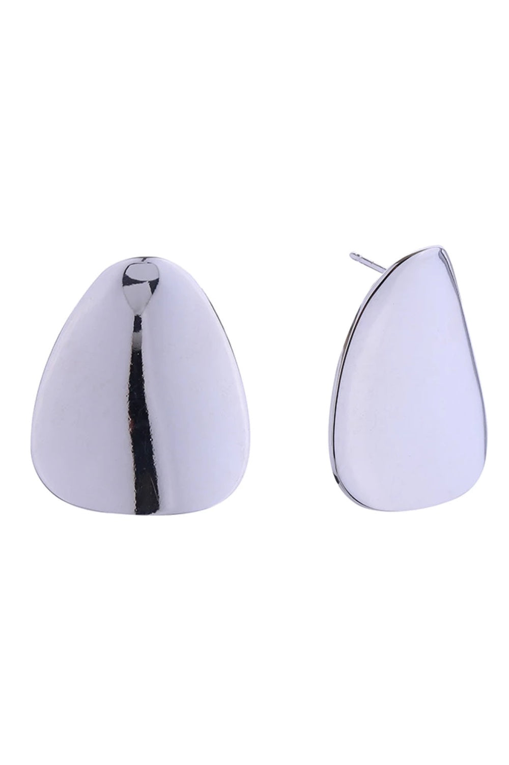 White Gold Elegant post earrings featuring a distinctive circular triangle design, delicately dipped in 14K gold or white gold. Crafted from hypoallergenic brass and made in Korea, these earrings are lead and nickel compliant for sensitive skin. With a 2.8cm diameter, they offer a refined geometric statement that complements any look. Perfect for everyday wear or special occasions.
